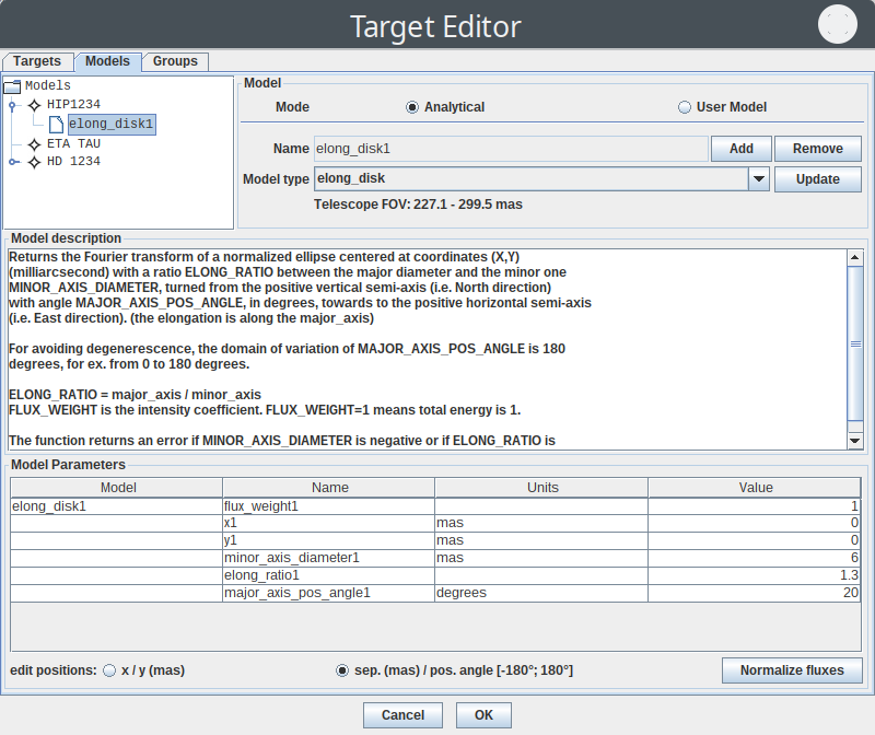 Model editor with science targets only