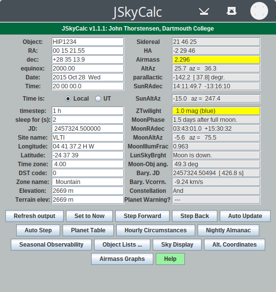 JSkyCalc main window