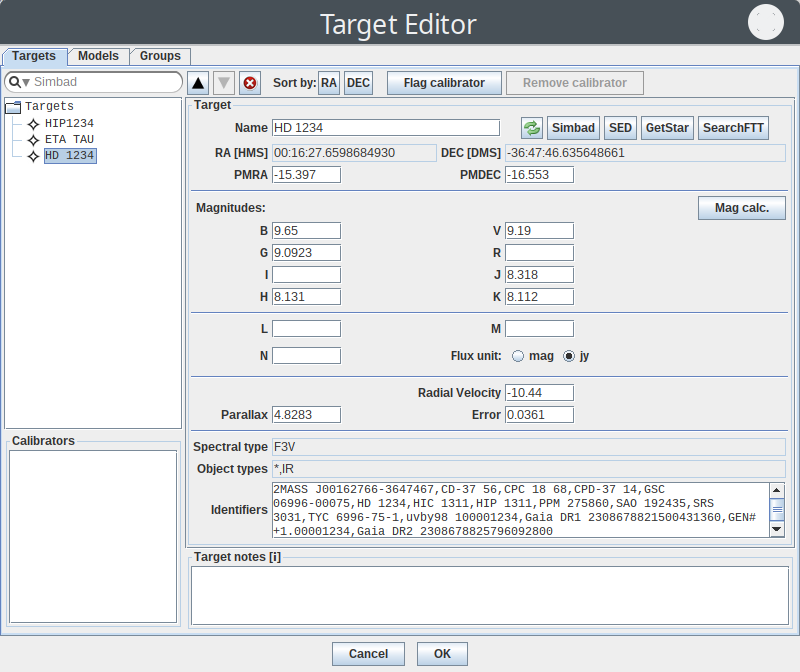 Target editor with science targets only